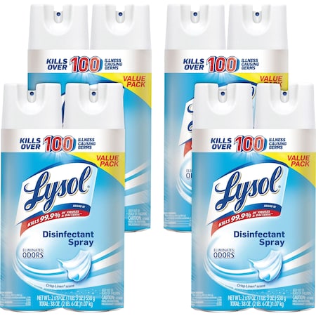 Lysol Crisp Linen Disinfectant Spray, 19 oz (1.19 lb) Pack, Crisp Linen, Clear, 8 PK RAC99608CT